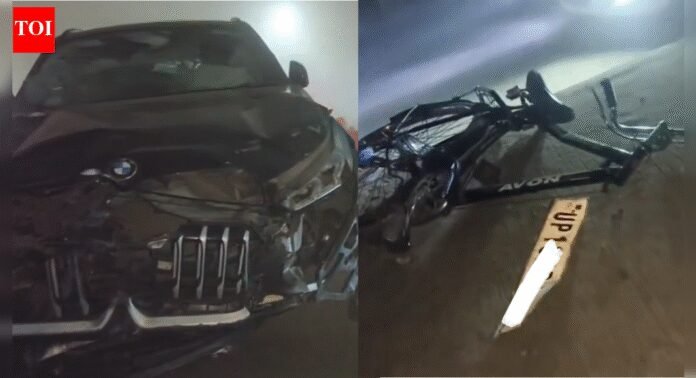 Noida horror: Speeding BMW SUV hits cyclist at high speed, man dies on spot | Noida News