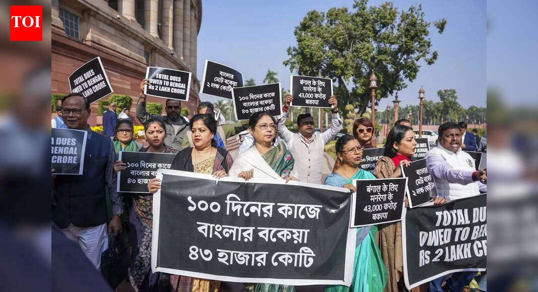 TMC MPs hold protest in Parliament complex over central dues | India News