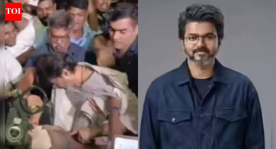 Thalapathy Vijay gets mobbed and falls at Chennai airport as fans rush to get a glimpse of him - Watch |