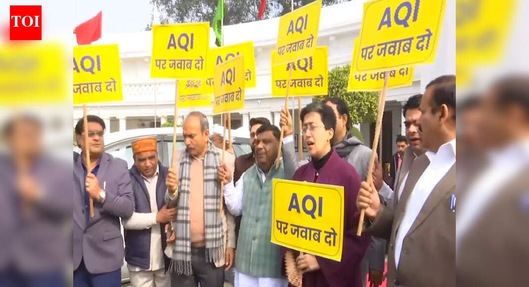 'BJP running away from issue of pollution': AAP stages protest in Delhi assembly over rising AQI | India News