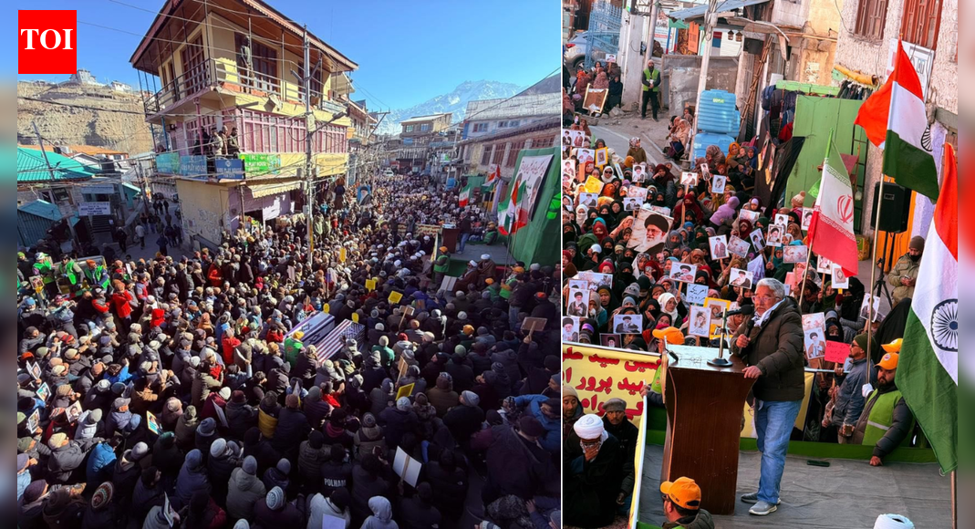 Watch: Pro-Khamenei rally held in Ladakh; hundreds gather near Lal Chowk in Kargil | India News