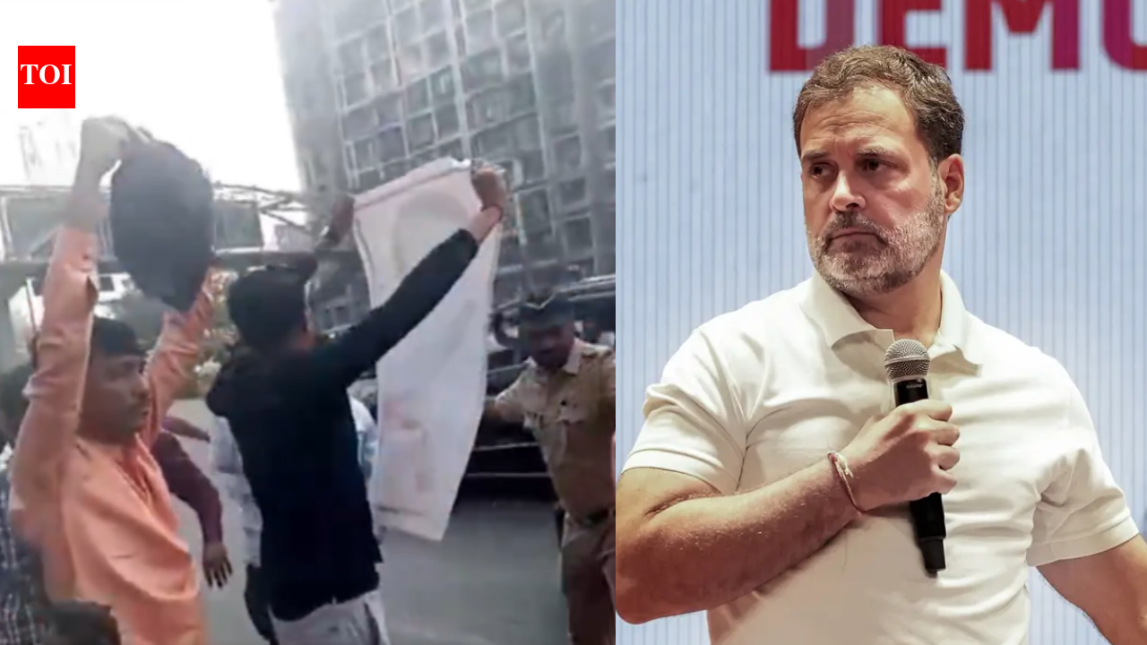 BJP shows black flag to Rahul Gandhi after Congress' shirtless protests at AI Summit | India News