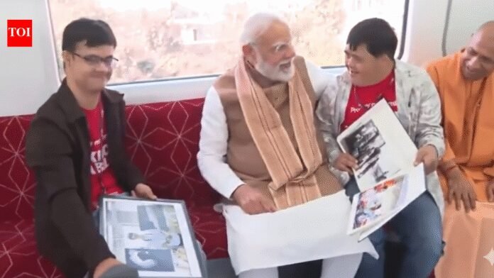 Bharat Rapid Rail Corridor: Watch: PM Modi takes a metro ride after flagging off Namo Bharat Rapid Rail corridor; interacts with students | India News