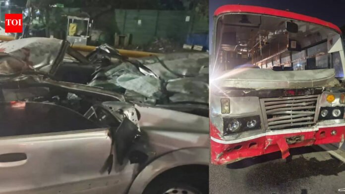 Horrific accident in Bengaluru: 5 dead as speeding car crashes into divider, topples, collides head-on with bus coming from opposite direction | Bengaluru News