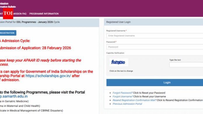 IGNOU January 2026 ODL, Online registration extended: Check application deadline, direct link to apply here |