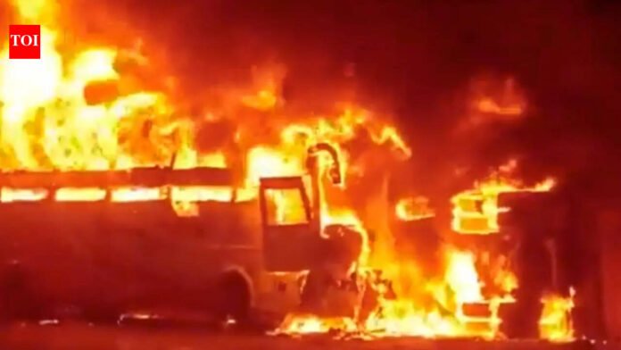 13 dead, 28 injured after private bus collides with lorry, bursts into flames in Andhra Pradesh | Vijayawada News