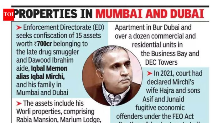 Enforcement Directorate moves court seeking to confiscate 15 assets worth Rs 700 crore of late drug smuggler Iqbal Mirchi and his kin in Mumbai and Dubai | Mumbai News