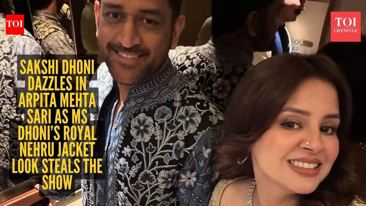 Sakshi Dhoni Saree: Sakshi Dhoni stuns in ₹1.22 lakh organza saree while MS Dhoni looks dapper in embroidered Nehru jacket at Mumbai wedding