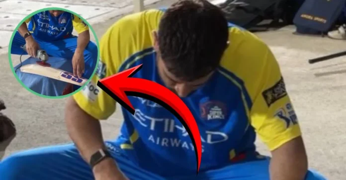 WATCH: MS Dhoni repairs his bat using an electric sander during IPL 2026 practice session