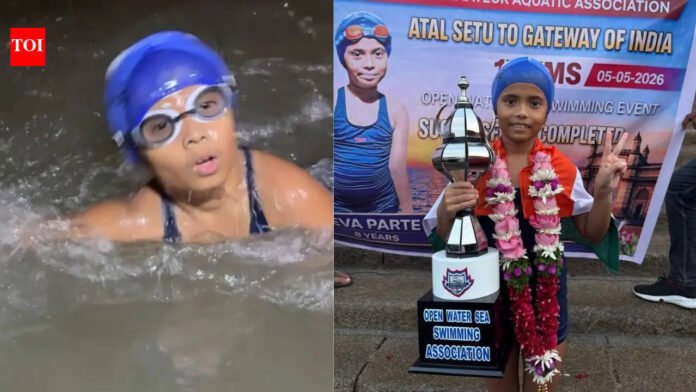 8-year-old Dombivli girl completes 17-km open sea swim from Atal Setu to gateway in 2 hour 52 minutes | Thane News