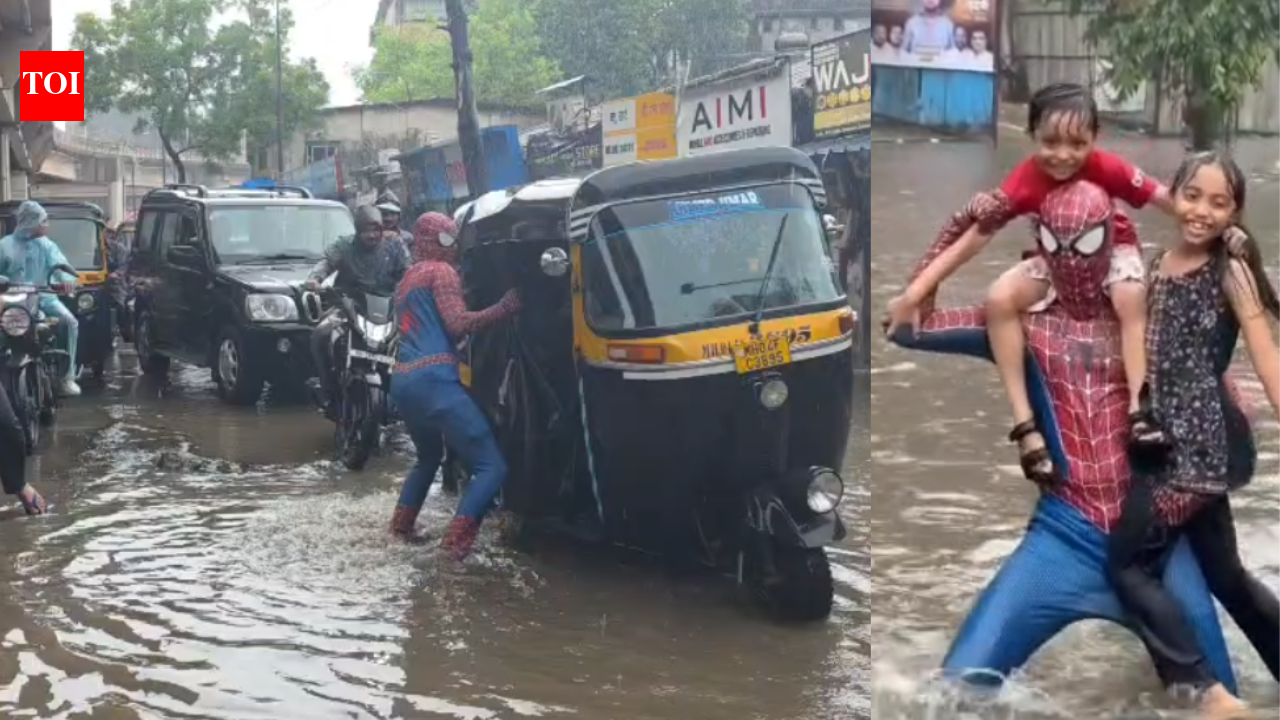 Watch: ‘Spiderman’ takes charge on rain-hit Bhiwandi streets as civic chaos unfolds | Thane News